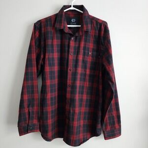 DJAB Simons Plaid Shirt Mens Large Red Black Check Button Up Long Sleeve Flannel